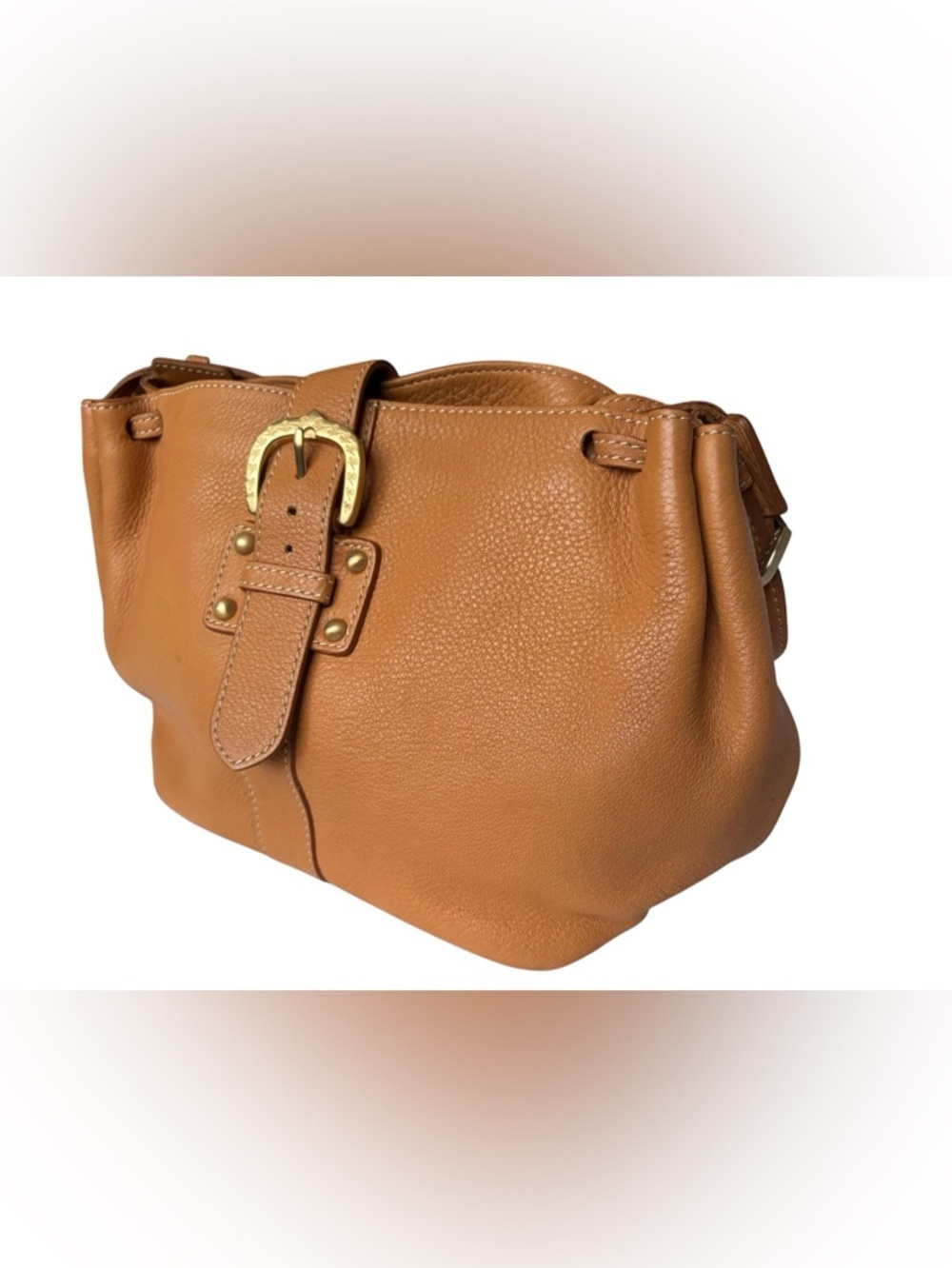 Vintage Dooney & Bourke tan/camel pebble leather shoulder bag golden hardware - Picture 2 of 9
